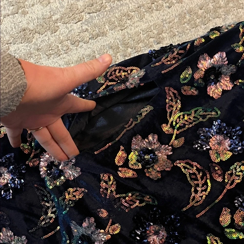 The Rose Collectives Navy Velvet Floral Sequins Unique Lightweight Collar Cape